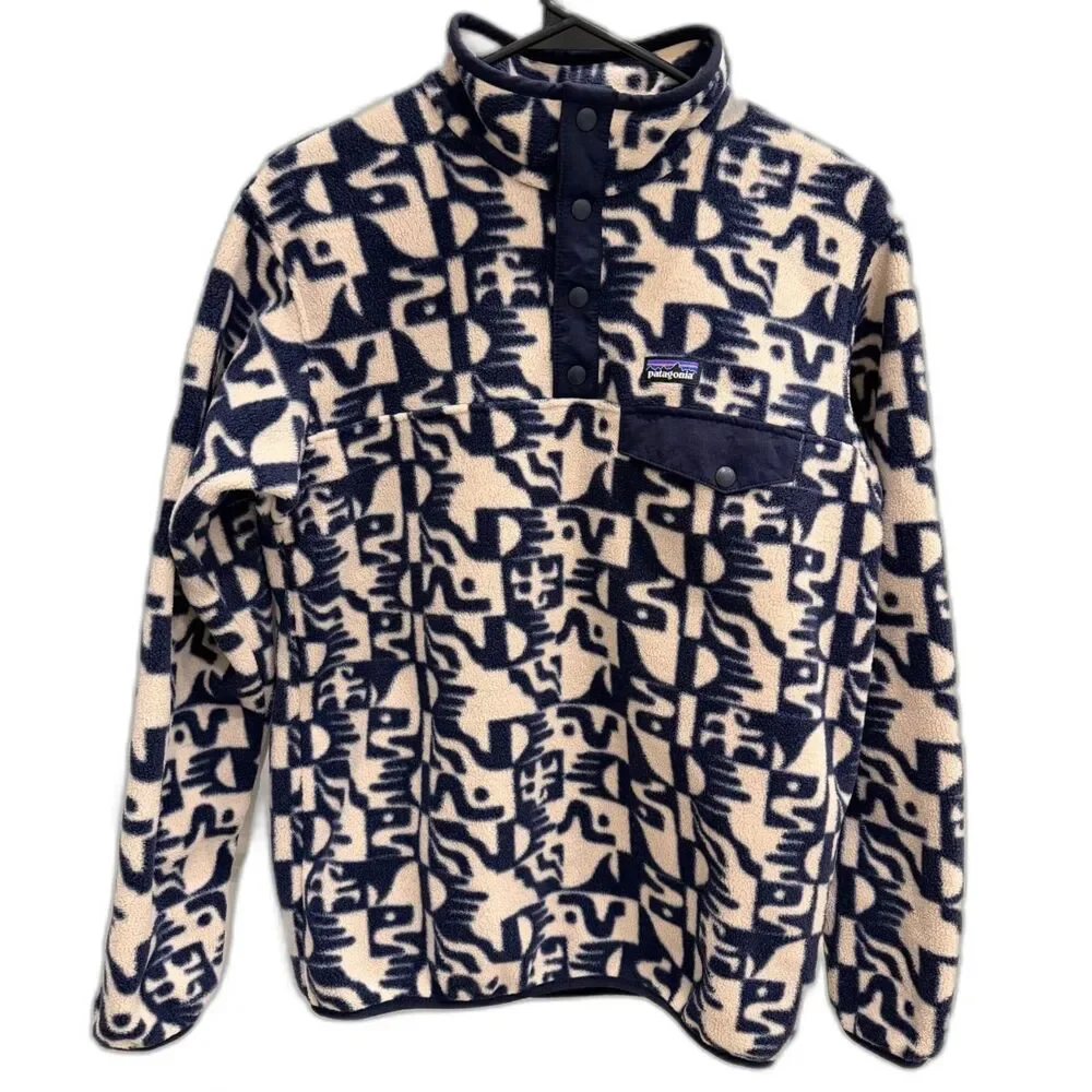 Patagonia Synchilla Snap-T Fleece Kids XL Navy Cream Print Women S M
